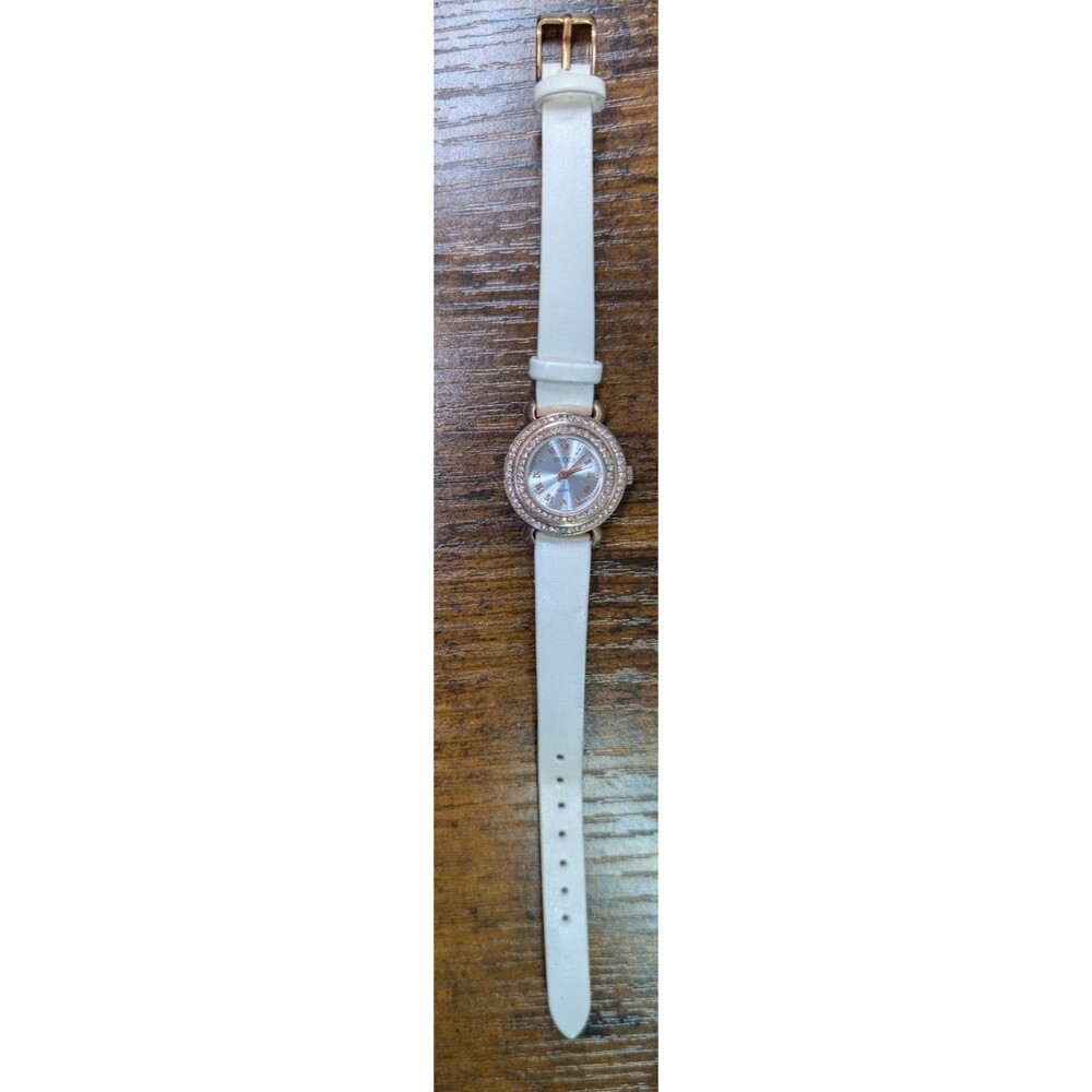 Studio Time Women's Analog Fashion Watch Gold Tone STL3599W White Strap UNTESTED